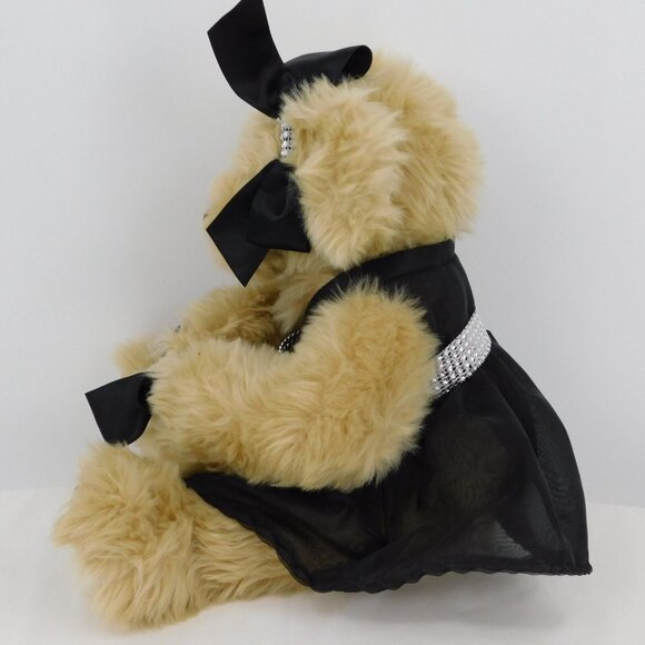 Floral Services Plush Vase Hugger Brown Teddy Bear 11" Black Dress Rhinestones - Picture 2 of 8